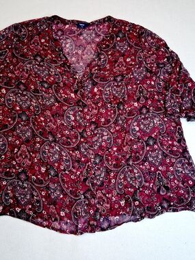 Reitmans Burgundy Paisley Button-Front Blouse